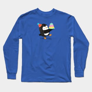 Birthday Penguin with a cake Long Sleeve T-Shirt